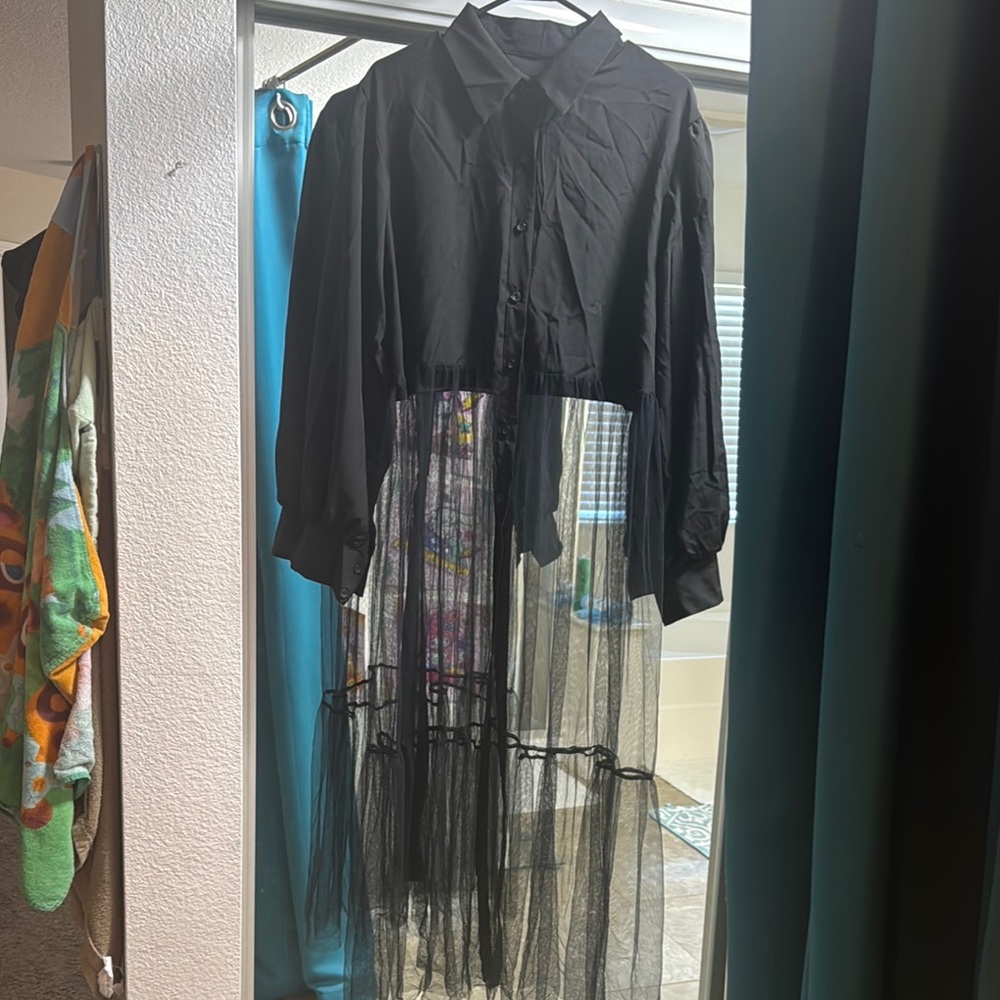 Black Sheer Button-Up Dress